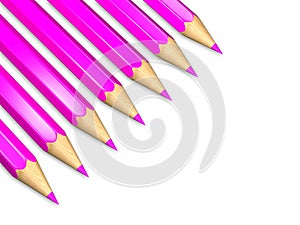 Illustration of 7 pink pencils isolated on white background.