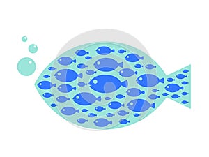 Illustration of abstract blue fish with little fishes inside.