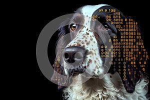 An Illustration of abstract digital Dog concept on black background, Humanly enhanced AI Generated image