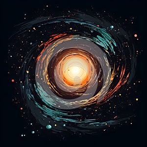 Illustration of an abstract galaxy with stars, planets and galaxies