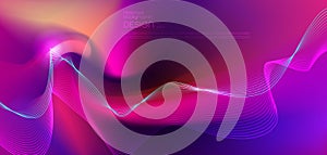 Illustration abstract glowing, neon light effect, strip line pattern on bright fluid gradient background.