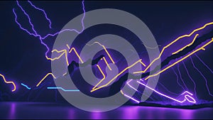 Illustration of abstract lights background with yellow neon light on the surface