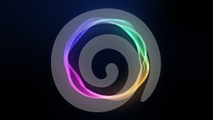 Illustration of an abstract multicolored neon circle on a dark background