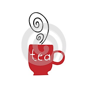 Illustration of abstract red cup with hot tea on white