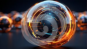 illustration of an abstract, rotating digital sphere with resembling pattern