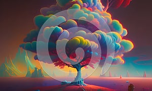 Illustration of abstract tree with colourful crown