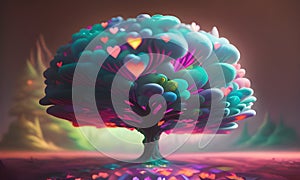 Illustration of abstract tree with colourful crown