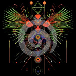 illustration of abstract tribal bird with feathers and dreamcatcher.