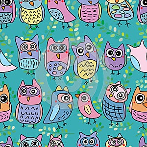 Owl drawing free seamless pattern photo