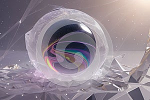 illustration abstraction of flowing materials of different colors and a crystal ball, and generated