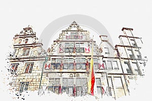 Illustration. Achitecture in Muenster in Germany.