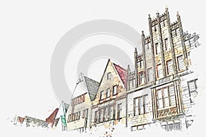 Illustration. Achitecture in Muenster in Germany.