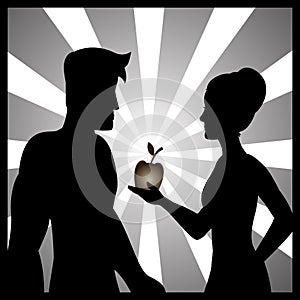 Illustration of Adam and Eve with the forbidden fruit