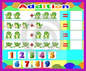 Additional game frog cartoon, math educational game for children photo