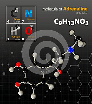 Illustration of Adrenaline Molecule black background