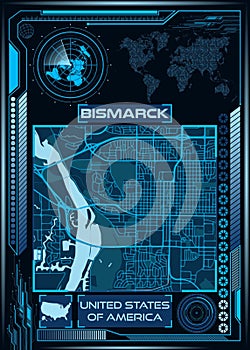 Illustration of an aerial map of Bismarck, North Dakota