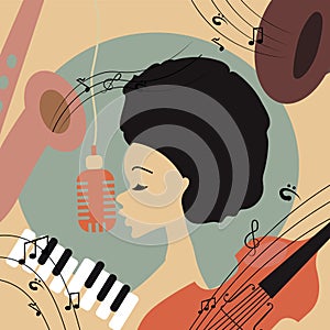 Illustration of an afro american jazz singer