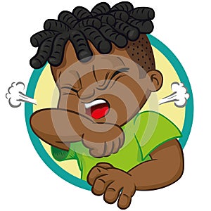 Illustration Afro-descendant child with cough symptom