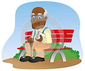 Illustration afro-descendant elderly person sitting on the park bench