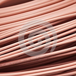 A close-up of a copper cable wire, electrical installation materiel