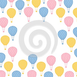 Illustration with air balloons on white background. Cute children`s frame with space for text on a white background.