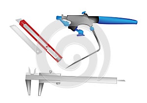 An Illustration of Airbrush, Caliper and Paper Kni