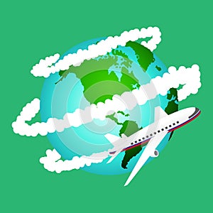 Illustration of airplane travel around the world , Elements of earth map Furnished by NASA