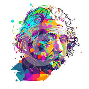 Illustration of Albert Einstein on color facet pop art portrait, vector illustration