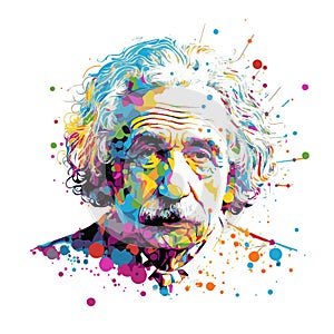 Illustration of Albert Einstein on color facet pop art portrait, vector illustration