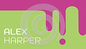 Illustration of alex harper text with pink abstract patterns on green background, copy space