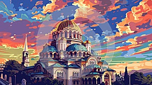 illustration, Alexander Nevski cathedral, Sofia. Must-see touristic spot in Sofia, the capital city of bulgaria