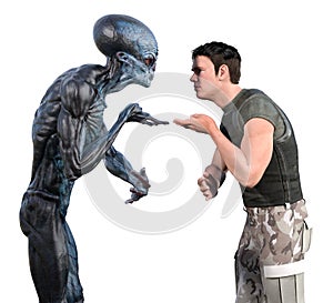 Illustration of an alien arguing with a human