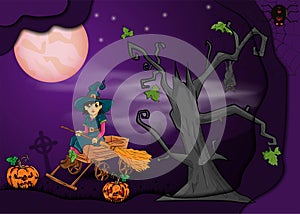 Illustration on 8 all saints day eve holiday theme, Halloween background design in 3D paper cut style