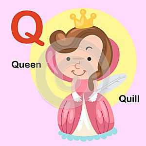 Illustration Alphabet Letter Q-Queen,Quill