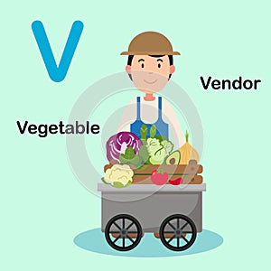 Illustration Alphabet Letter V-Vendor,Vegetable