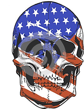 Illustration America Flag painted on a skull