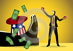 American Uncle Sam getting knocked out. Dedollarization Concept photo