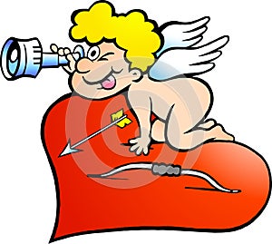 Illustration of an Amor Angel Boy looking for photo