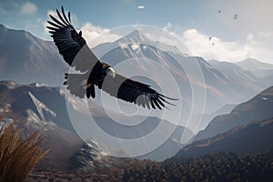 Illustration of an Andean Condor coasting in the mountains of South America