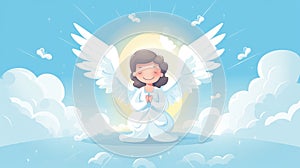 Illustration of an angel in the bright sky