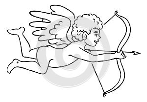 Illustration angel cupid shoots bow