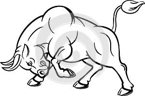 Illustration of angry bull with attacking pose