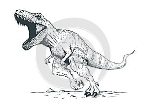 Illustration of angry running tyrannosaur photo