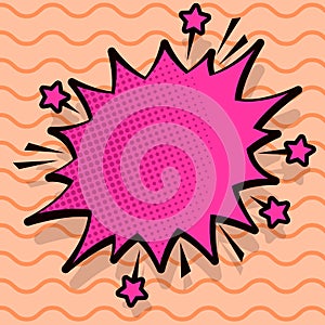 Illustration of Angry Speech Bubble with Small Stars and Thick Darker Outline. Blank Space Halftone Explosion Text