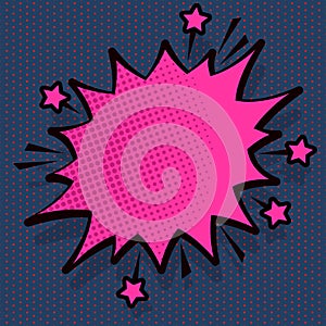 Illustration of Angry Speech Bubble with Small Stars and Thick Darker Outline. Blank Space Halftone Explosion Text