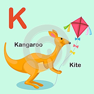 Illustration Animal Alphabet Letter K-Kite,Kangaroo