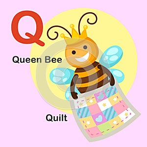 Illustration Animal Alphabet Letter Q-Quilt, Queen bee