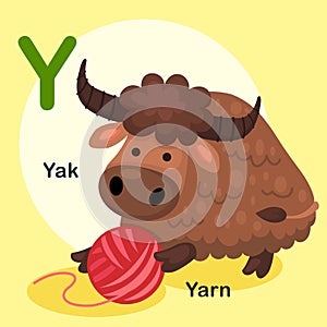 Illustration Animal Alphabet Letter Y-Yak,Yarn