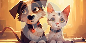 Illustration Animals cartoon. Friendship Day, the world holiday of human connections. Generative AI