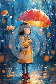 Illustration of anime person with umbrella. Ai
